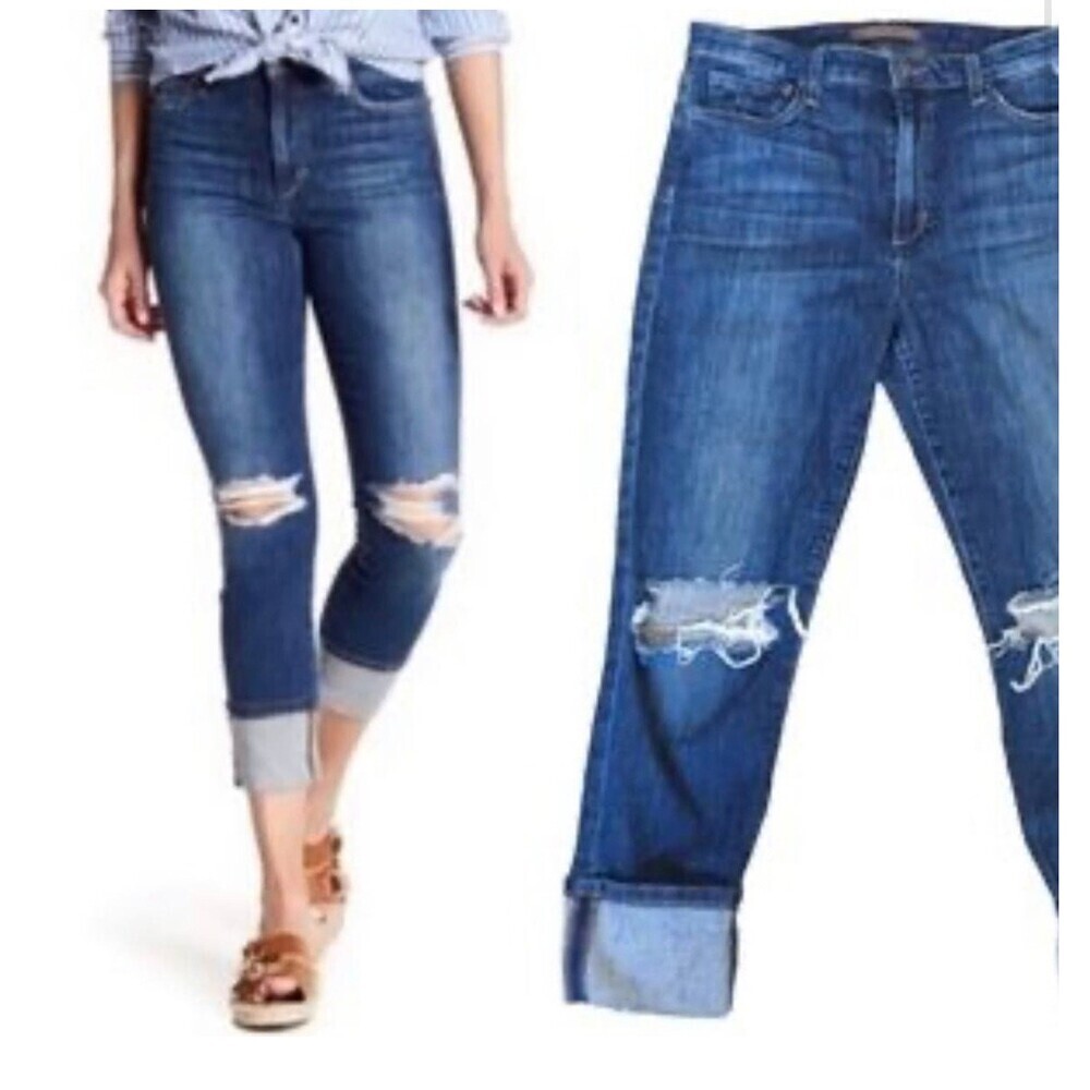 Joe's Jeans The Smith Jeans rolled cropped holy distressed 32" denim pants